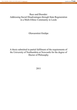 Race and Disorder: Addressing Social Disadvantages Through State Regeneration in a Multi-Ethnic Community in Leeds