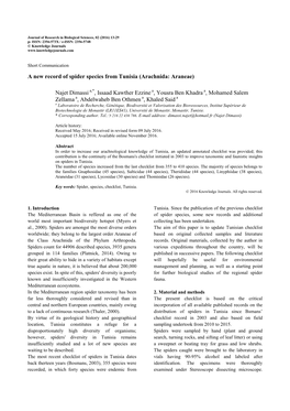 A New Record of Spider Species from Tunisia (Arachnida: Araneae)