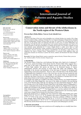 Conservation Status and Threats of the Ichthyofauna in the North Region of the Western Ghats