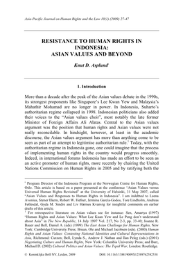 Resistance to Human Rights in Indonesia: Asian Values and Beyond