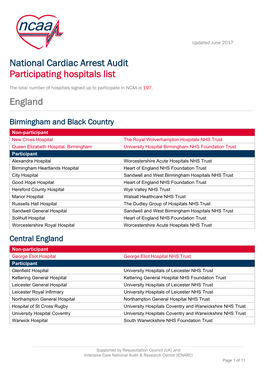 National Cardiac Arrest Audit Participating Hospitals List England