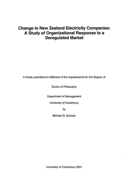 Change in New Zealand Electricity Companies: a Study of Organizational Response to a Deregulated Market