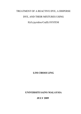 TREATMENT of a REACTIVE DYE, a DISPERSE DYE, and THEIR MIXTURES USING H2O2/Pyridine/Cu(II)