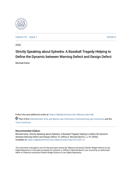 Strictly Speaking About Ephedra: a Baseball Tragedy Helping to Define the Dynamic Between Arningw Defect and Design Defect
