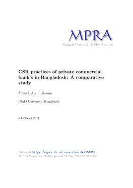 CSR Practices of Private Commercial Bank’S in Bangladesh: a Comparative Study