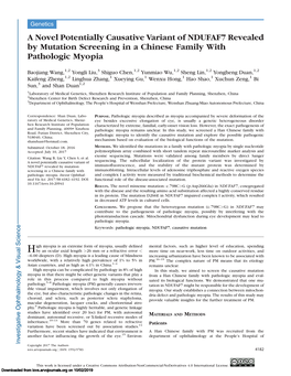 A Novel Potentially Causative Variant of NDUFAF7 Revealed by Mutation Screening in a Chinese Family with Pathologic Myopia