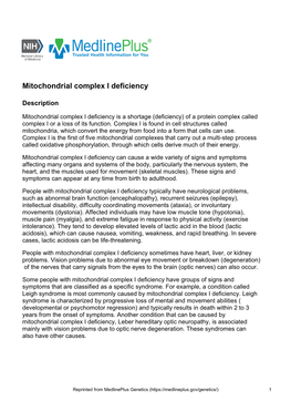 Mitochondrial Complex I Deficiency