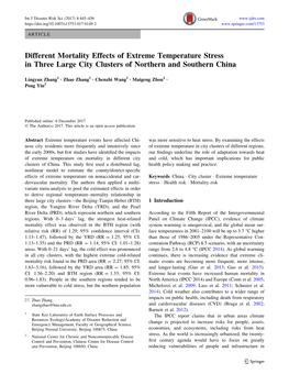 Different Mortality Effects of Extreme Temperature Stress in Three Large City Clusters of Northern and Southern China