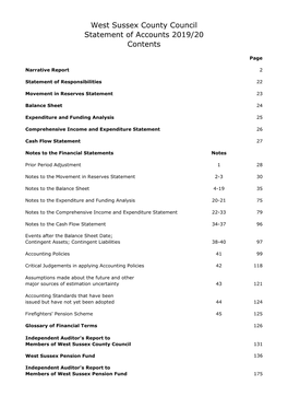 West Sussex County Council Statement of Accounts 2019/20 Contents