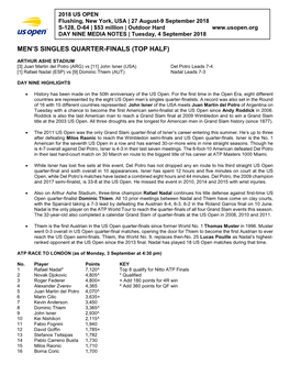 Men's Singles Quarter-Finals (Top Half)