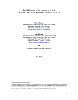 Basel III Capital Buffer Requirements and Credit Union Prudential Regulation: Canadian Evidence ∗∗∗