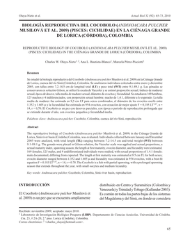 Biología Reproductiva Del Cocobolo (Andinoacara Pulcher Musilová Et Al