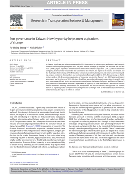 Port Governance in Taiwan: How Hypocrisy Helps Meet Aspirations of Change