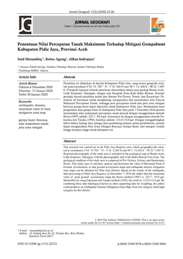 JURNAL GEOGRAFI Penentuan Nilai Percepatan Tanah Maksimum