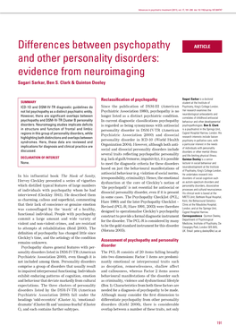 Differences Between Psychopathy and Other Personality Disorders