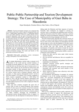 Public-Public Partnership and Tourism Development Strategy: the Case of Municipality of Gazi Baba in Macedonia