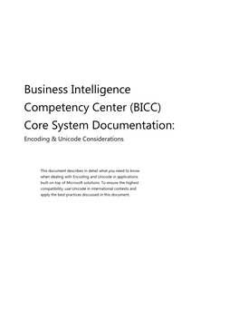 Business Intelligence Competency Center (BICC) Core System Documentation