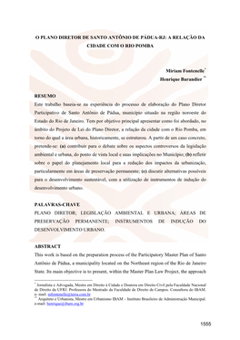 O Plano Diretor De Santo Antônio De Pádua-Rj: a Relação Da Cidade Com O Rio Pomba