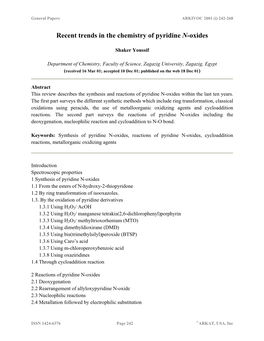 Recent Trends in the Chemistry of Pyridine N-Oxides