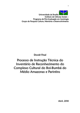 Dossiê Do Complexo Cultural Do Boi Bumbá Do Médio Amazonas E