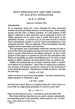 BOTT PERIODICITY and the INDEX of ELLIPTIC OPERATORS by M