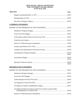 Minutes of a Regular Meeting the University of Oklahoma June 20-22, 2011