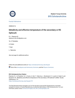 Metallicity and Effective Temperature of the Secondary Or RS Ophicuhi