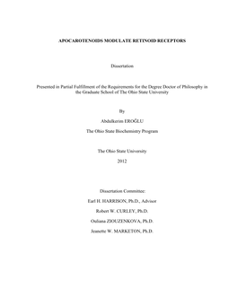 Apocarotenoids Modulate Retinoid Receptors