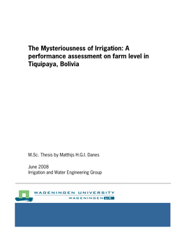 A Performance Assessment on Farm Level in Tiquipaya, Bolivia