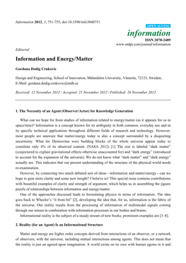 Information and Energy/Matter