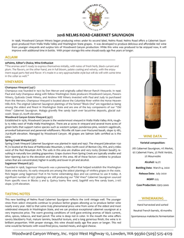 2018 Nelms Road Cabernet Sauvignon Tech Sheet