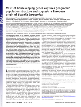 MLST of Housekeeping Genes Captures Geographic Population Structure and Suggests a European Origin of Borrelia Burgdorferi