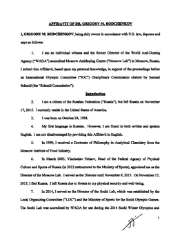 Affidavit of Dr. Grigory M. Rodchenkov I, Grigory M