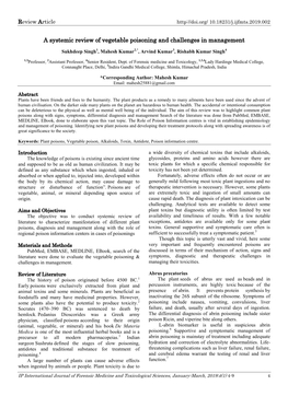 A Systemic Review of Vegetable Poisoning and Challenges in Management