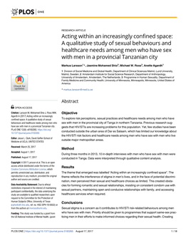 A Qualitative Study of Sexual Behaviours and Healthcare Needs Among Men Who Have Sex with Men in a Provincial Tanzanian City