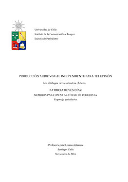 Producción Audiovisual Independiente Para Televisión