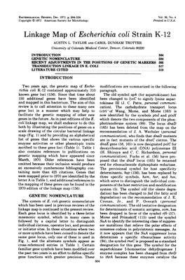 Linkage Map of Escherichia Coli Strain K-12 AUSTIN L