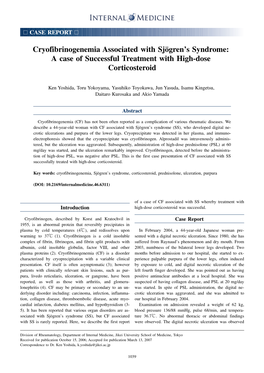 Cryofibrinogenemia Associated with Sjögren's Syndrome: a Case of Successful Treatment with High-Dose Corticosteroid