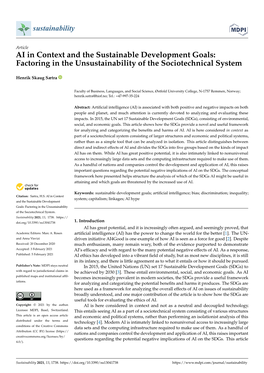 AI in Context and the Sustainable Development Goals: Factoring in the Unsustainability of the Sociotechnical System