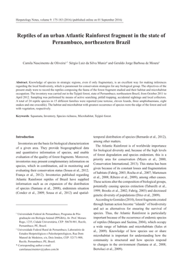 Reptiles of an Urban Atlantic Rainforest Fragment in the State of Pernambuco, Northeastern Brazil