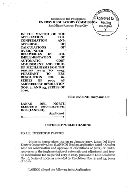 NPH, ERC Case No. 2017-001 CF