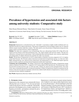 Prevalence of Hypertension and Associated Risk Factors Among University Students: Comparative Study
