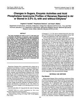 Changes in Sugars, Enzymic Activities and Acid Or Stored in 2.5%02 With