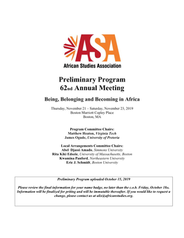 2019 Annual Meeting Final Preliminary Program