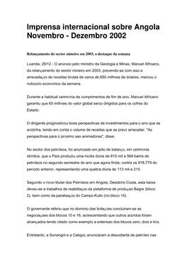 Imprensa Internacional Sobre Angola Novembro - Dezembro 2002