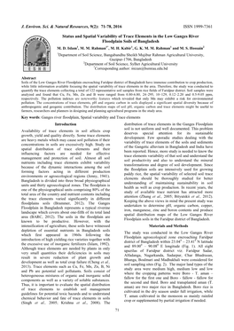 Status and Spatial Variability of Trace Elements in the Low Ganges River Floodplain Soils of Bangladesh