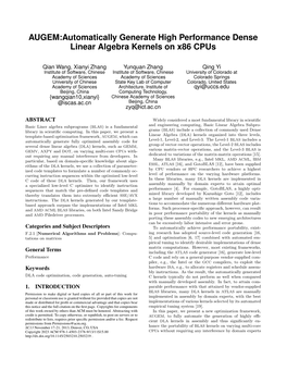 AUGEM:Automatically Generate High Performance Dense Linear Algebra Kernels on X86 Cpus