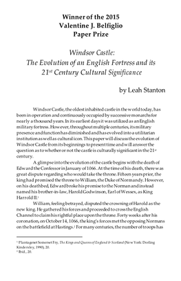 Windsor Castle: the Evolution of an English Fortress and Its 21St Century Cultural Significance