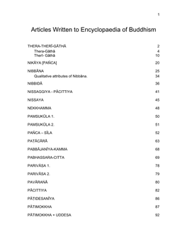 Articles Written to Encyclopaedia of Buddhism