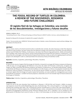 The Fossil Record of Turtles in Colombia; a Review of the Discoveries, Research and Future Challenges